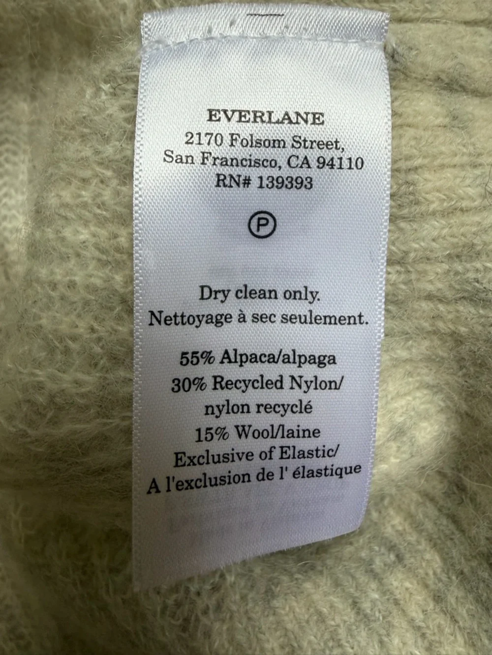 Everlane Light Beige V-Neck Ribbed Knit Sweater